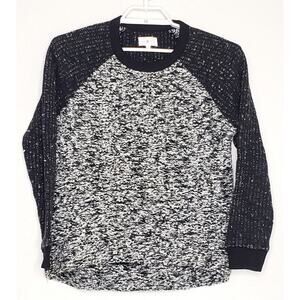 Lou & Grey Women's Sweater Medium L/S Black White Contrast Cotton Blend Pullover